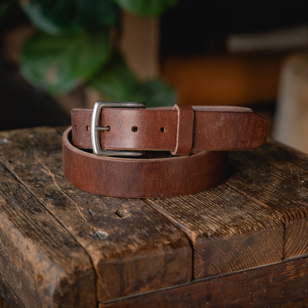 
                  
                    Mountain Belt, Thick Leather Solid Brass Hardware Lifetime Heritage Rugged Belt Handmade Craft and Lore
                  
                