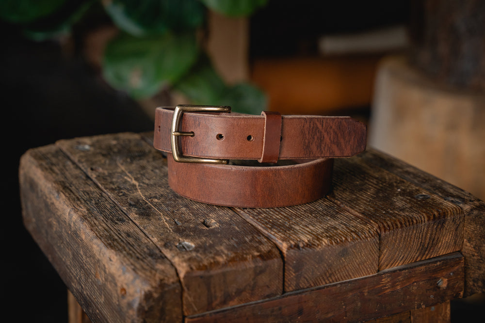 The Mountain Belt Dark Brown. 1.75 Thick Heavy Harness Leather