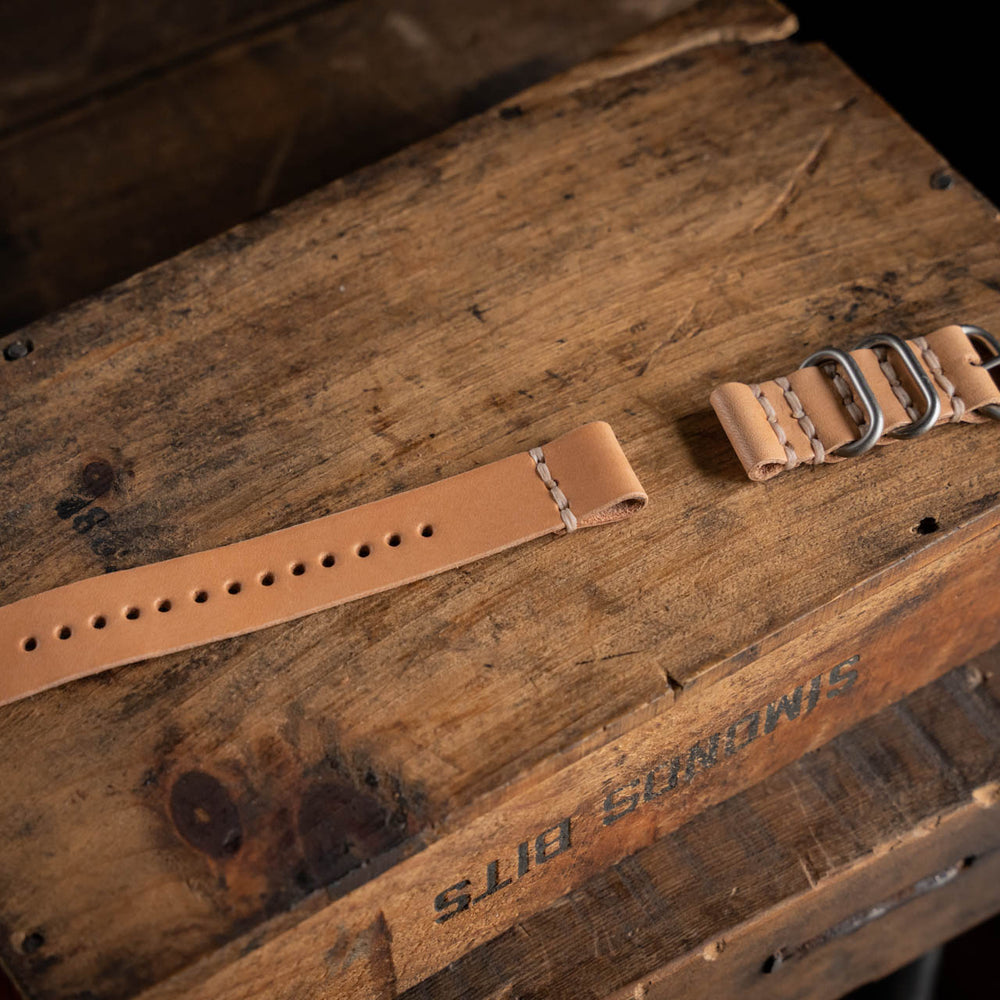 Handmade leather watch straps vegetable tanned durable rugged thick sturdy