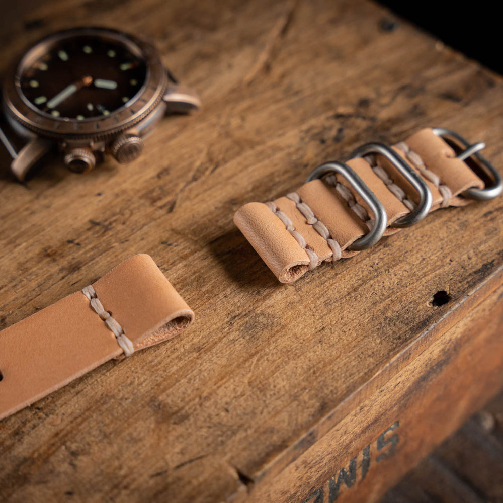 Handmade leather watch straps vegetable tanned durable rugged thick sturdy