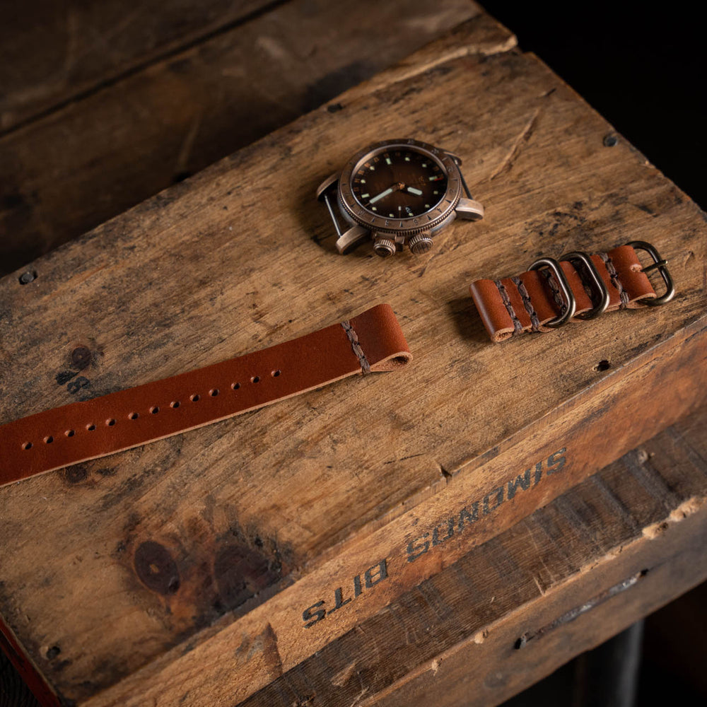 Handmade leather watch straps vegetable tanned durable rugged thick sturdy