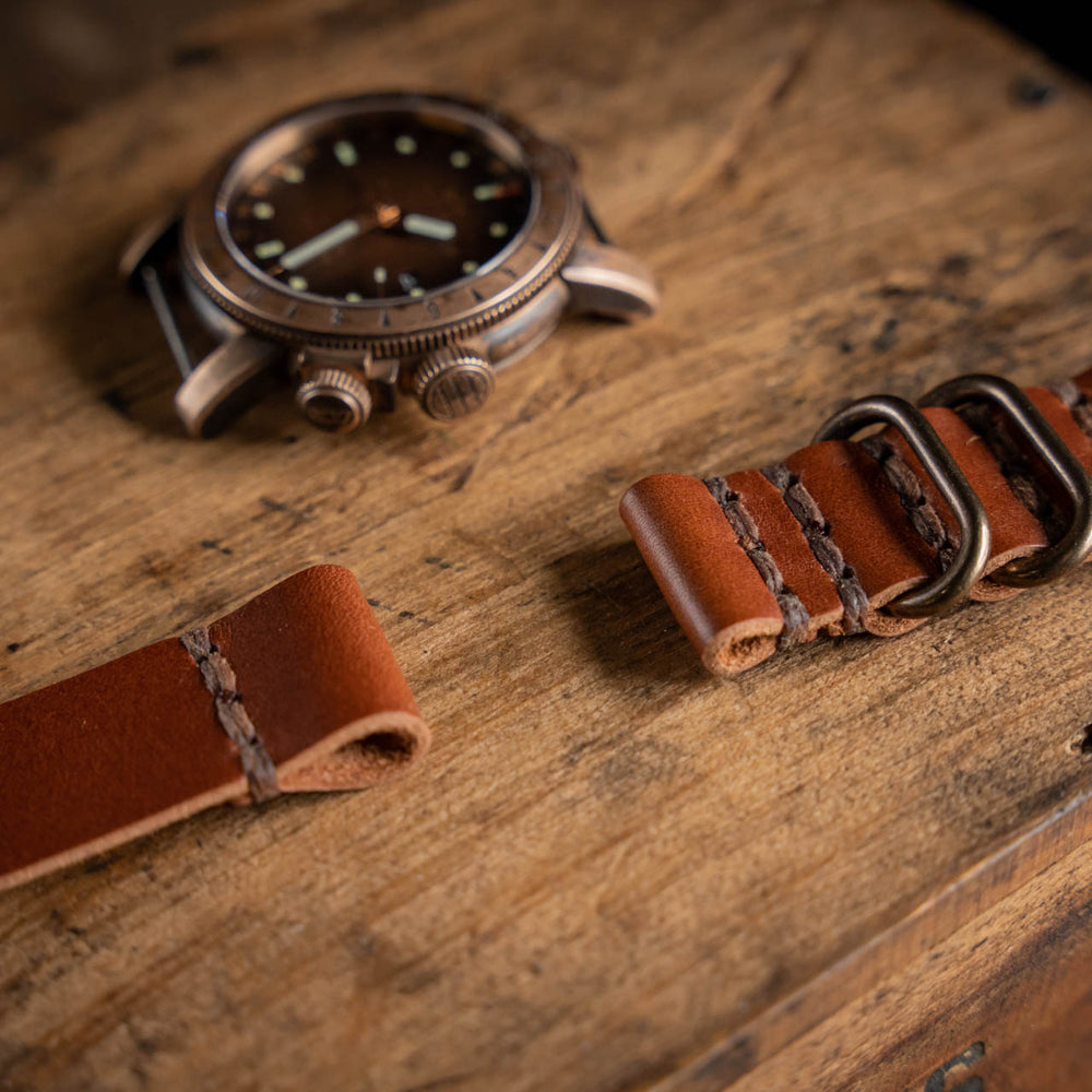 Handmade leather watch straps vegetable tanned durable rugged thick sturdy