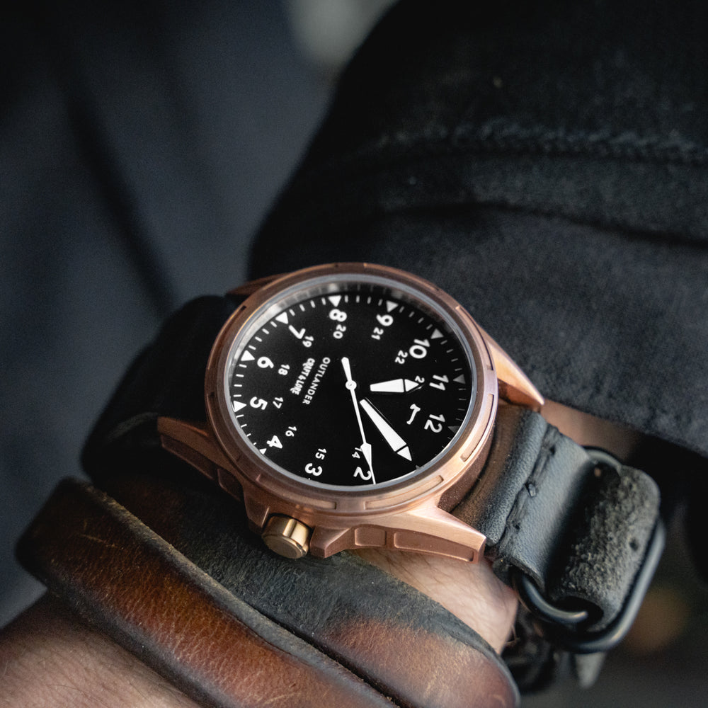 
                  
                    OUTLANDER Bronze Watch USA Swiss Quartz Sapphire Crystal Craft and Lore Natural Handmade Leather Strap
                  
                