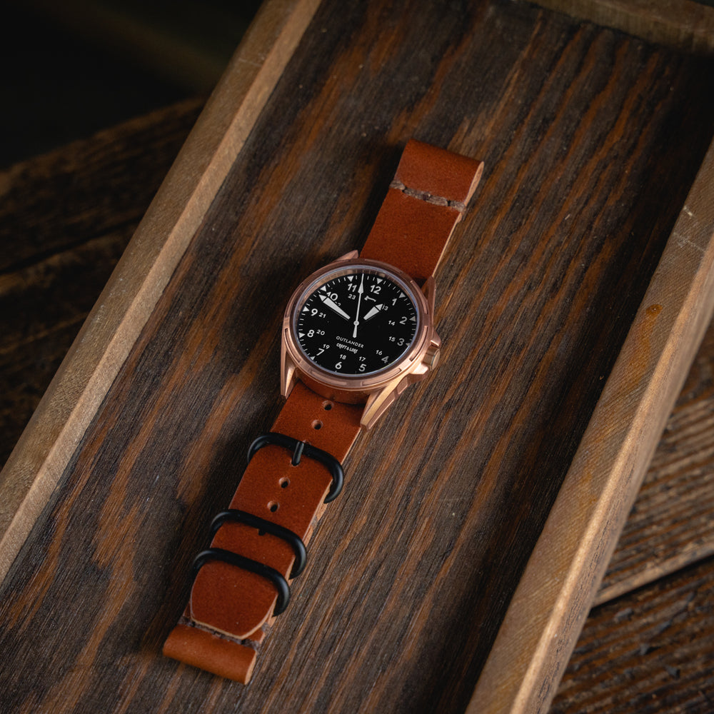 
                  
                    OUTLANDER Bronze Watch USA Swiss Quartz Sapphire Crystal Craft and Lore Brown Handmade Leather Strap
                  
                