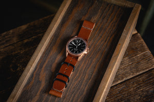 
            
                Load image into Gallery viewer, OUTLANDER Bronze Watch USA Swiss Quartz Sapphire Crystal Craft and Lore Brown Handmade Leather Strap
            
        