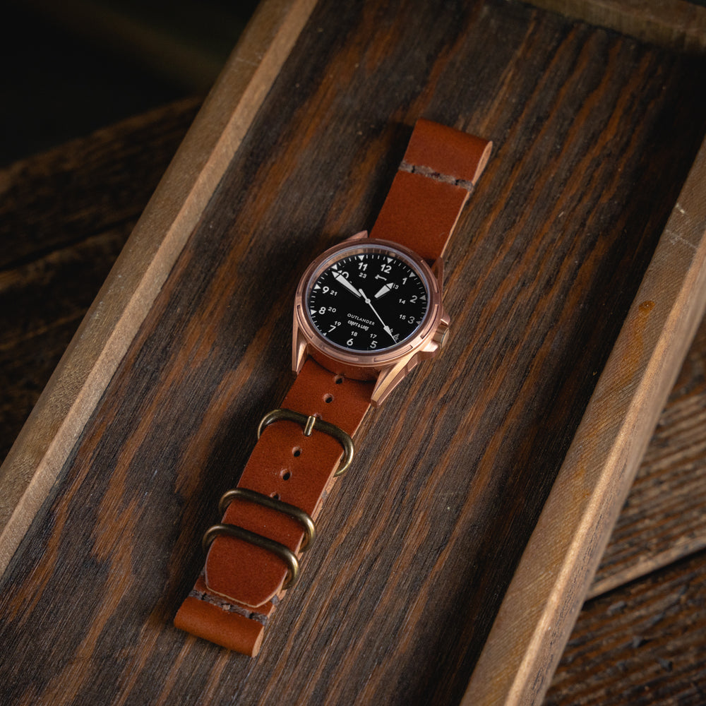 
                  
                    OUTLANDER Bronze Watch USA Swiss Quartz Sapphire Crystal Craft and Lore Brown Handmade Leather Strap
                  
                