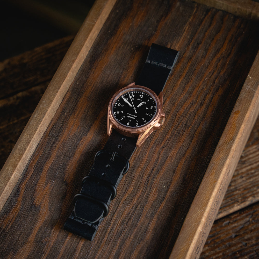 
                  
                    OUTLANDER Bronze Watch USA Swiss Quartz Sapphire Crystal Craft and Lore Black Handmade Leather Strap
                  
                