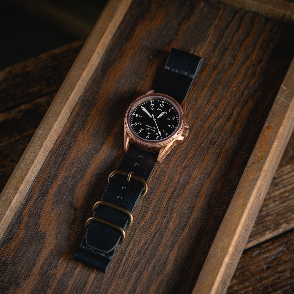 
                  
                    OUTLANDER Bronze Watch USA Swiss Quartz Sapphire Crystal Craft and Lore Black Handmade Leather Strap
                  
                