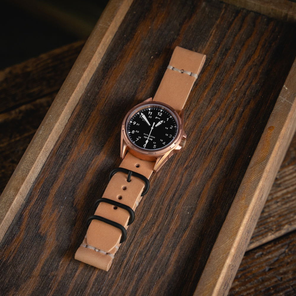 
                  
                    OUTLANDER Bronze Watch USA Swiss Quartz Sapphire Crystal Craft and Lore Natural Handmade Leather Strap
                  
                