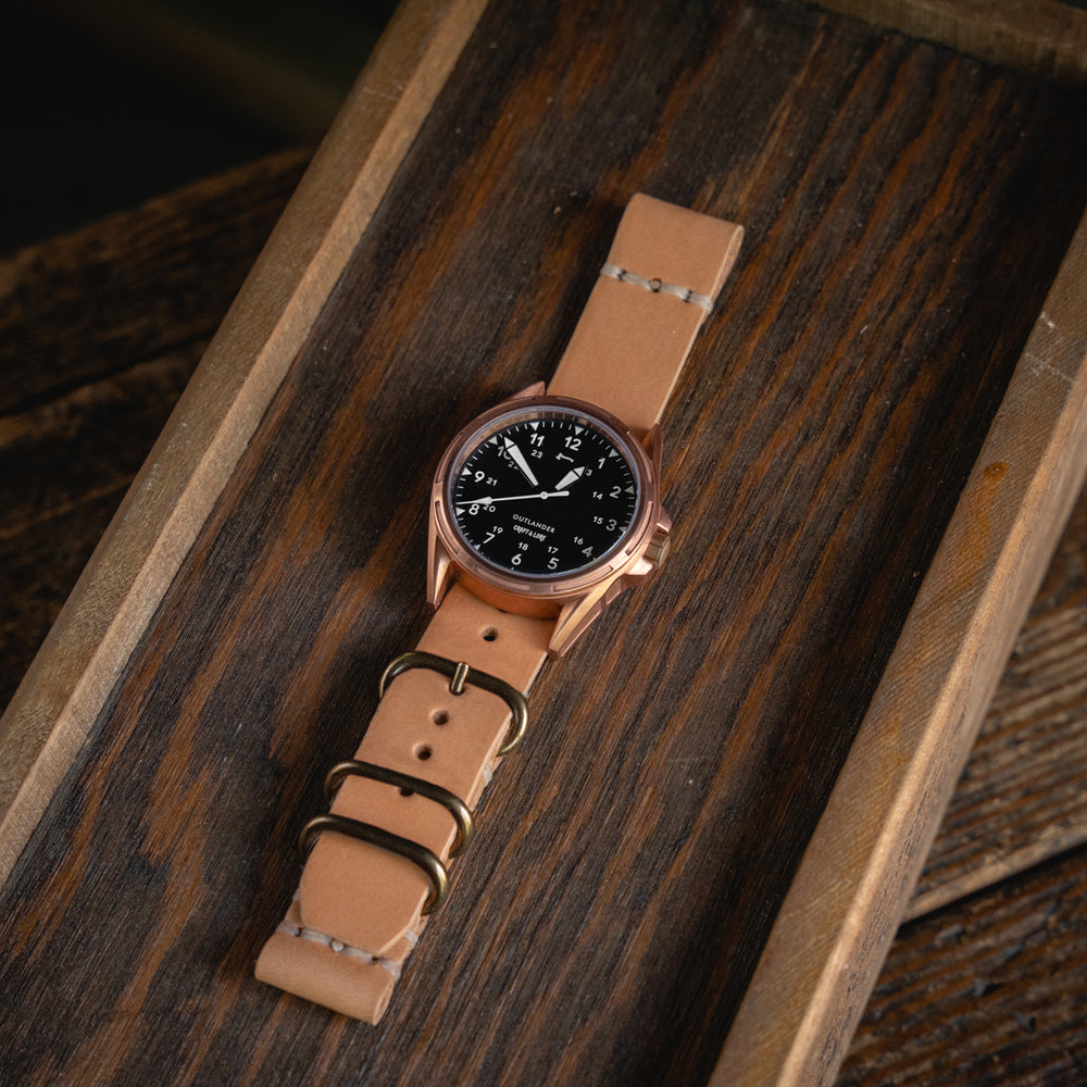
                  
                    OUTLANDER Bronze Watch USA Swiss Quartz Sapphire Crystal Craft and Lore Natural Handmade Leather Strap
                  
                