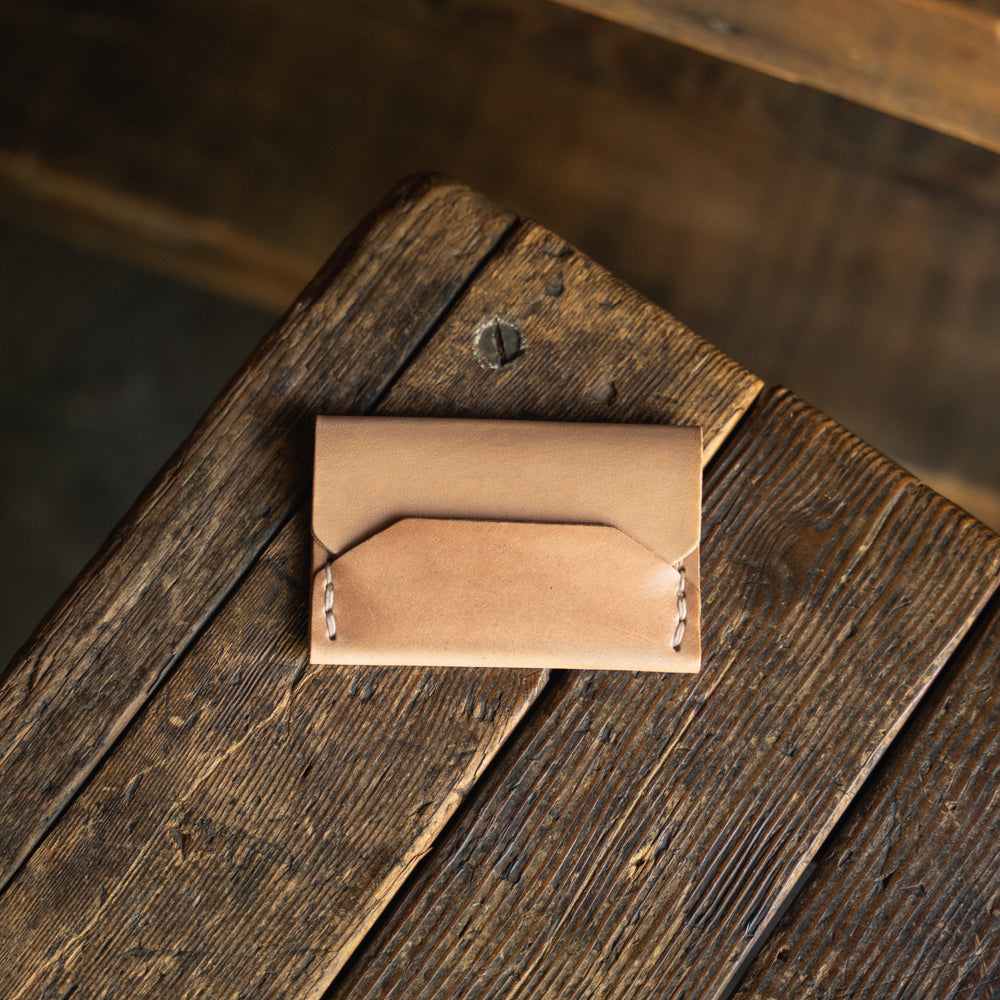 
                  
                    Enfold Card Wallet, Handmade Leather Alternative Pouch Wallet Style Wickett Craig Buck Brown Tan Patina Durable Leather
                  
                