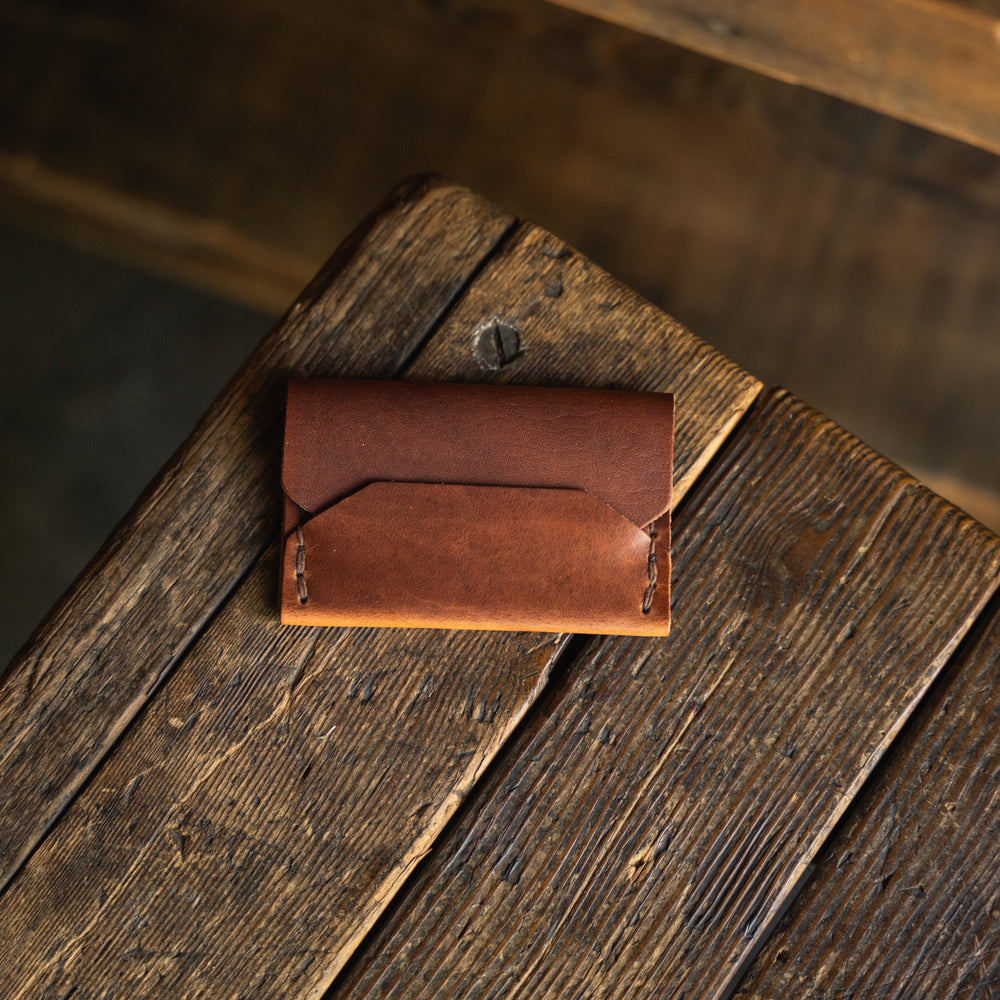 
                  
                    Enfold Card Wallet, Handmade Leather Alternative Pouch Wallet Style Wickett Craig Buck Brown Tan Patina Durable Leather
                  
                