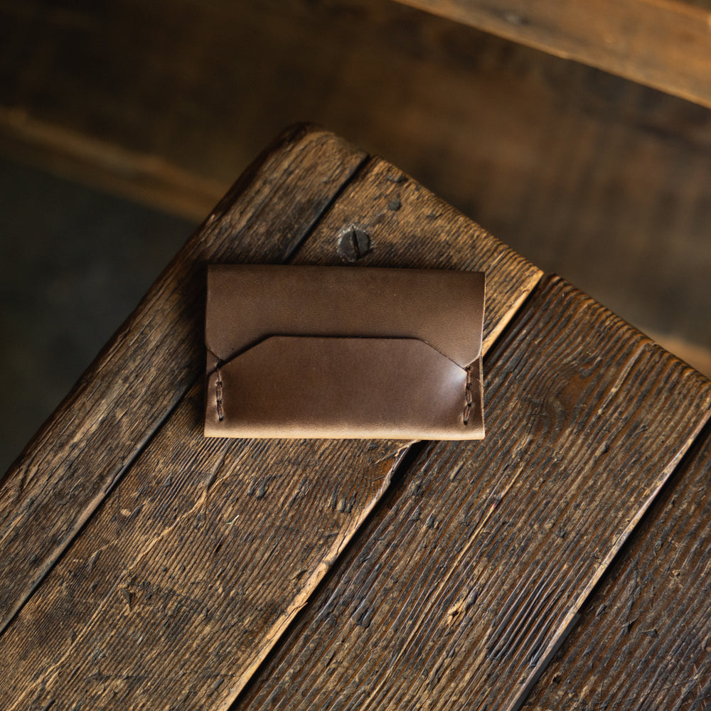 
                  
                    Enfold Card Wallet, Handmade Leather Alternative Pouch Wallet Style Wickett Craig  Horween Chromexcel Tan Patina Durable Leather
                  
                