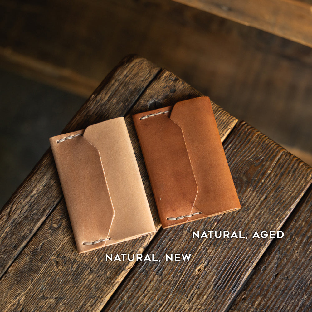 
                  
                    Enfold Card Wallet, Handmade Leather Alternative Pouch Wallet Style Wickett Craig Horween Chromexcel Tan Patina Durable Leather
                  
                