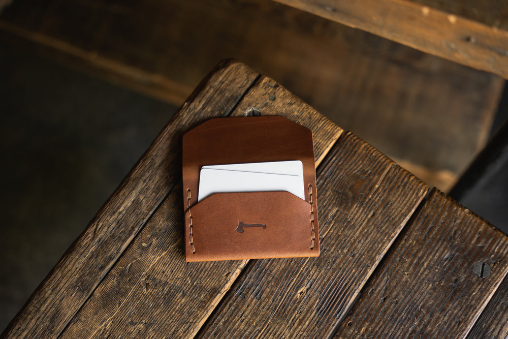 Enfold Card Wallet, Handmade Leather Alternative Pouch Wallet Style Wickett Craig  Horween Chromexcel Tan Patina Durable Leather