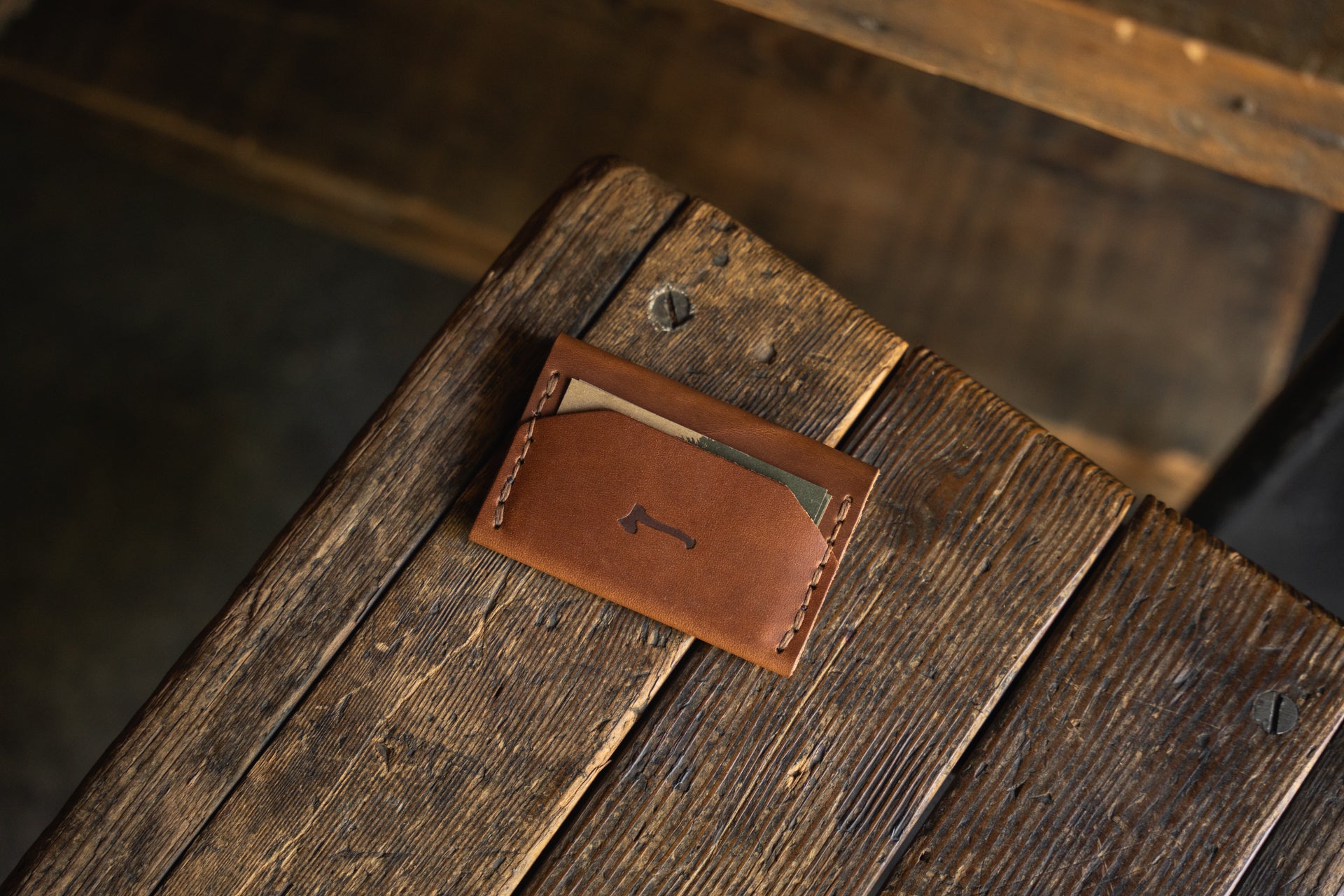 世界的に Enfold Card Wallet, Handmade Minimalist Leather Card Pouch 小物