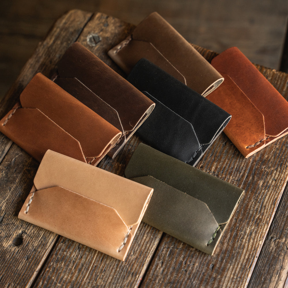 
                  
                    Enfold Card Wallet, Handmade Leather Alternative Pouch Wallet Style Wickett Craig  Horween Chromexcel Tan Patina Durable Leather
                  
                