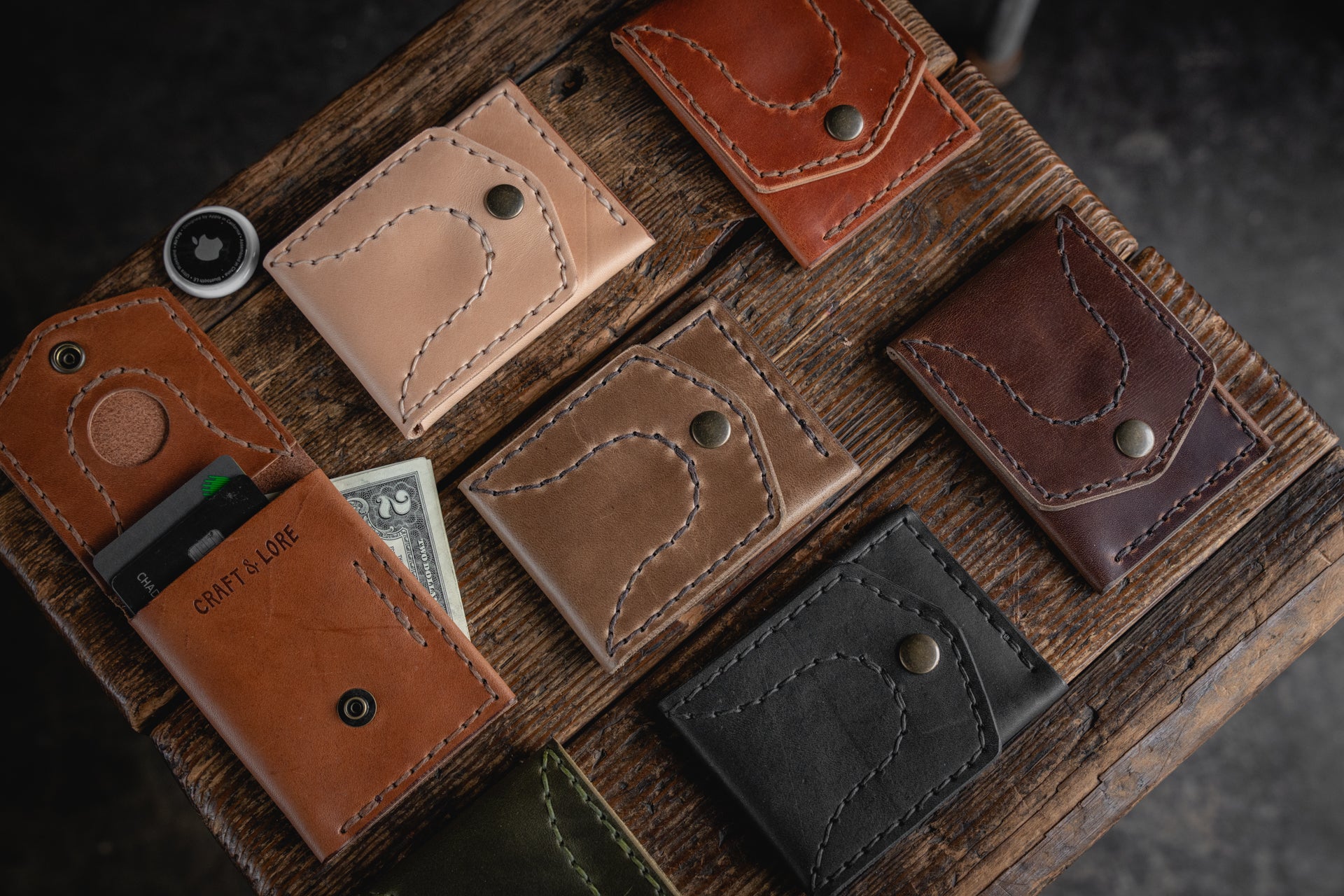 Worry Wallet Apple AirTag handmade leather card cash coin