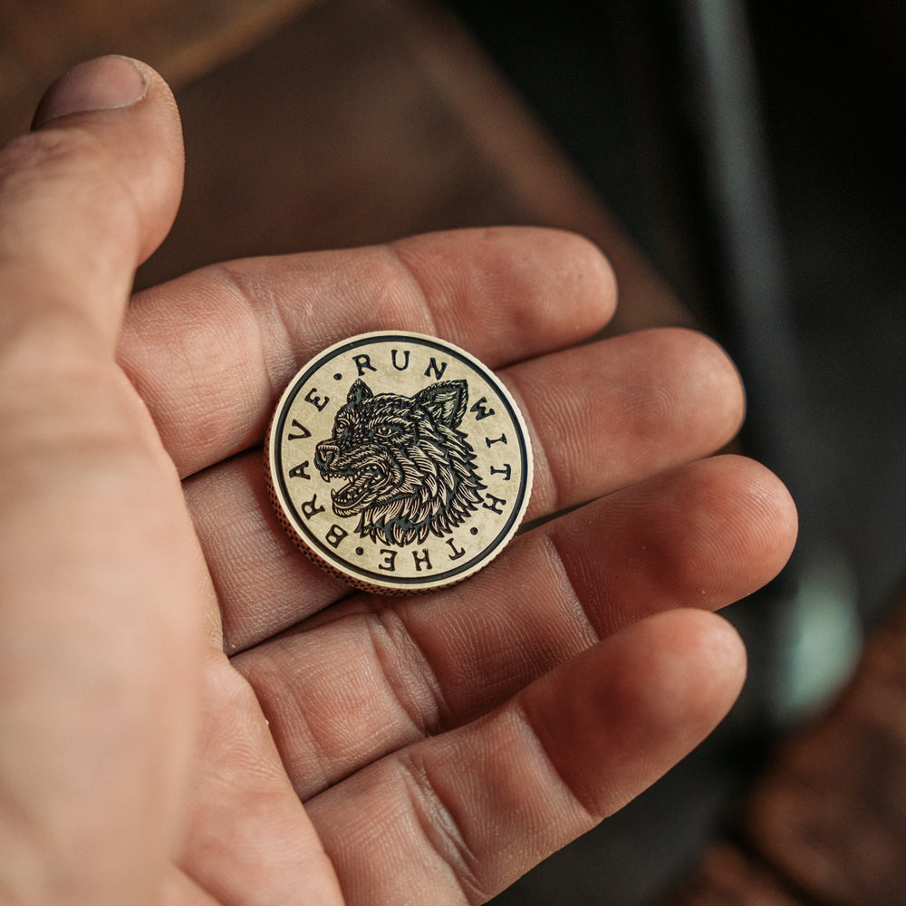 Run with the Brave Brass EDC Coin Memento Fortis collector challenge worry usa precision made