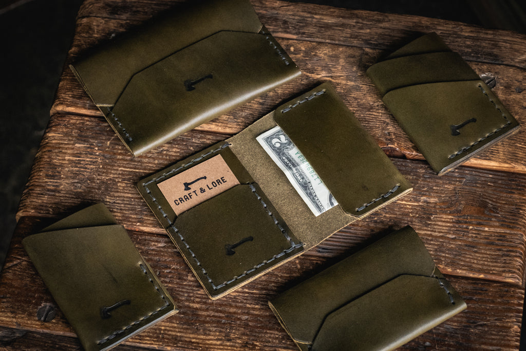 Handmade Leather Wallets  The Monarch Wallet - Olive Green and Black –  Made in KC