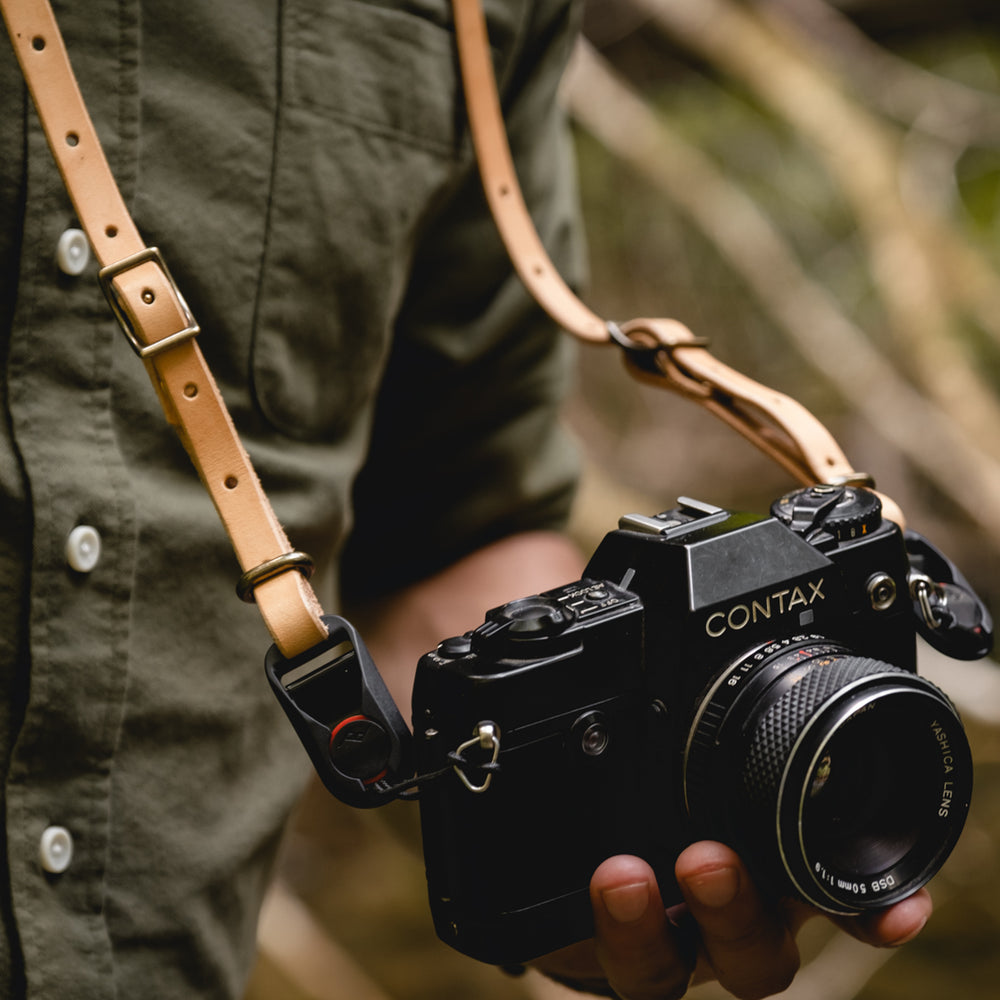 Handmade leather camera strap thick durable rugged quality pnw northwest usa photography videography gear fuji sony canon nikon vintage rustic style