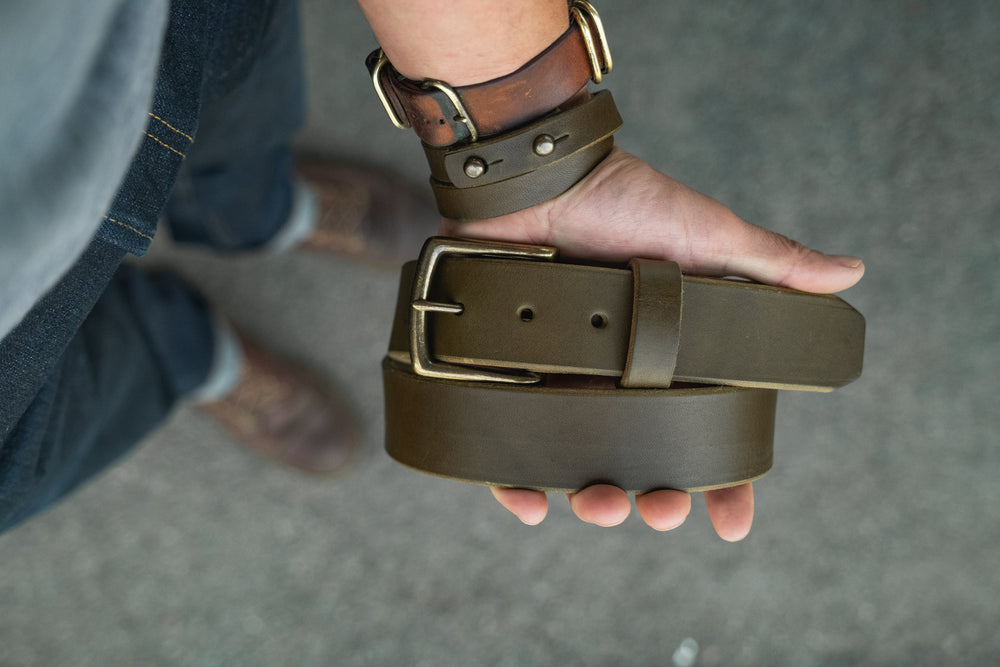 Craft Olive Leather Belt, Handmade American Harness Thick Belt – Craft and  Lore