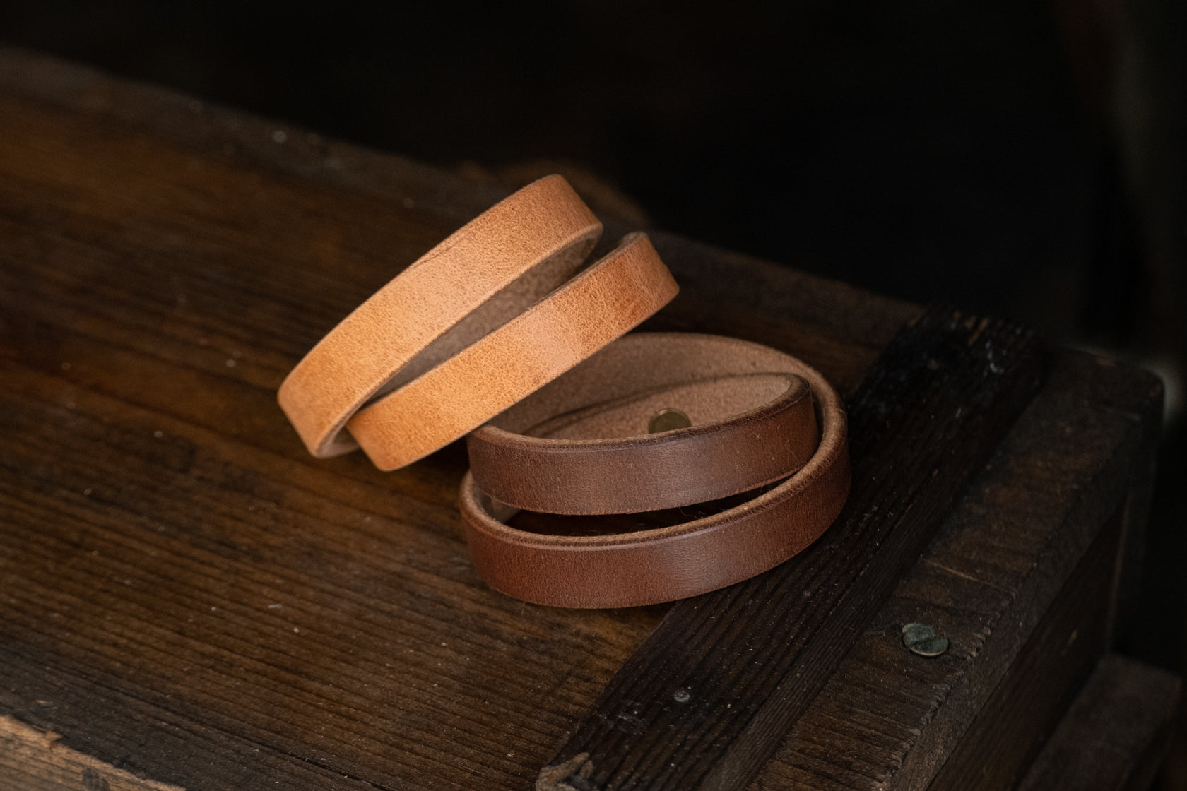 Double Wrap Mountain Cuff, thick leather bracelet – Craft and Lore