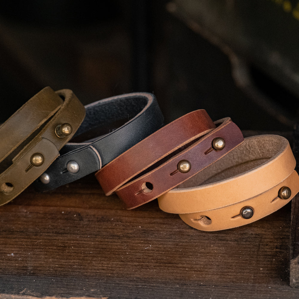 Thick leather bracelet cuff double wrap quality durable style