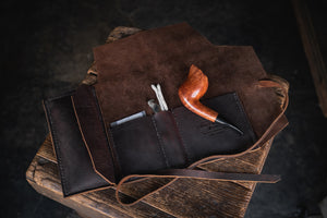 
            
                Load image into Gallery viewer, Rustic Leather Pipe Roll Handmade quality tobacco smoke pipe smoking art supply everyday carry utility durable rugged style
            
        