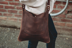 Rugged leather crossbody purse made in USA thick durable quality farmstyle tote purse rustic PNW