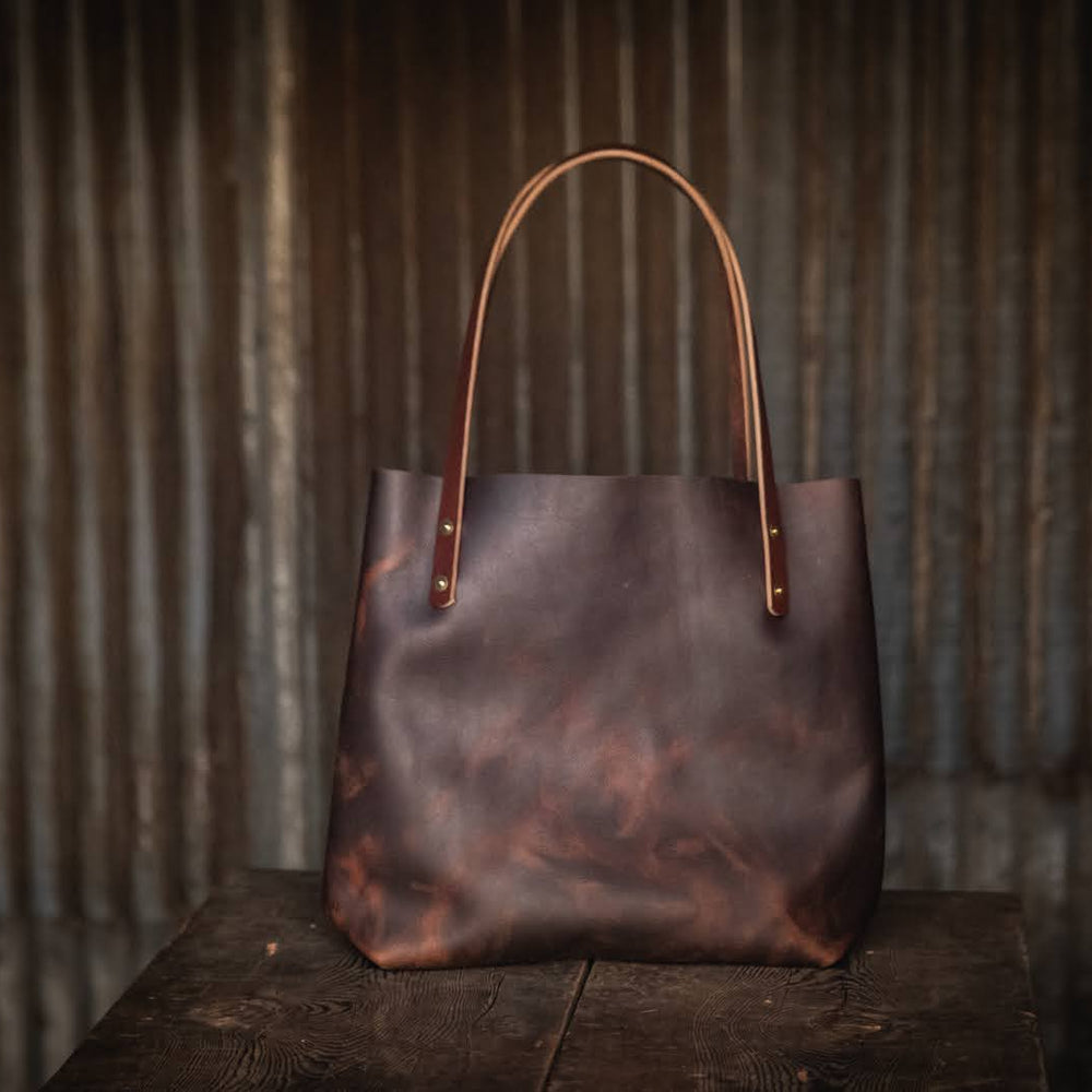 
                  
                    Handmade Leather Purse Tote Market Bag Black Quality Rugged Farm style PNW Bag
                  
                