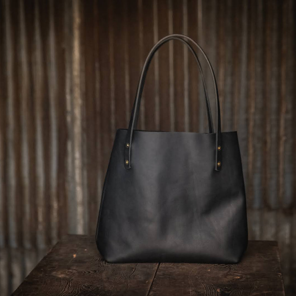 
                  
                    Handmade Leather Purse Tote Market Bag Black Quality Rugged Farm style PNW Bag
                  
                