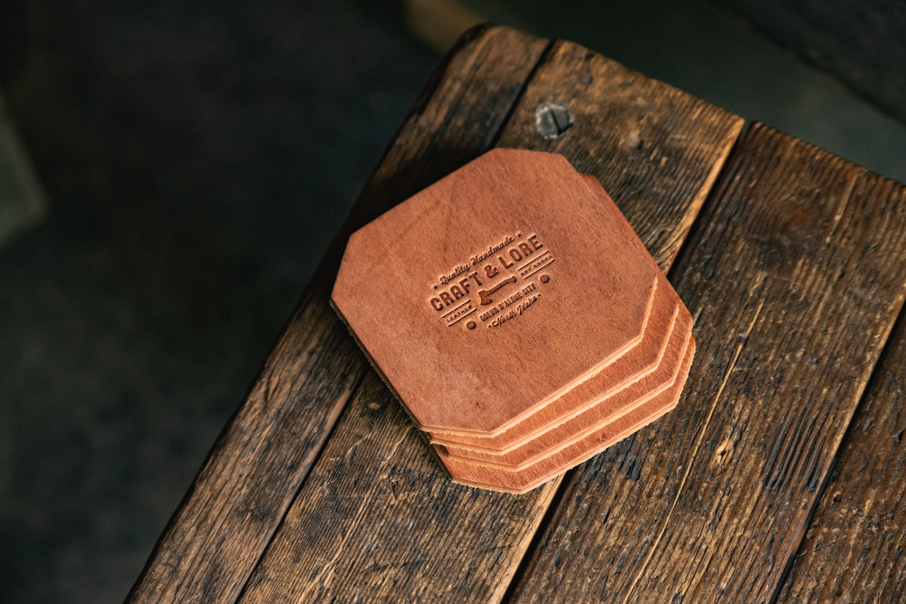 
            
                Load image into Gallery viewer, Leather Coaster Set, handmade heavy duty thick rustic coasters
            
        