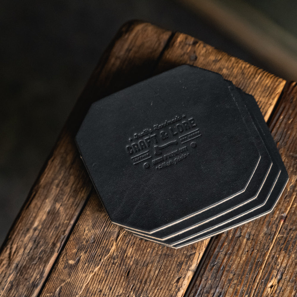 
                  
                    Leather Coaster Set, handmade heavy duty thick rustic coasters
                  
                