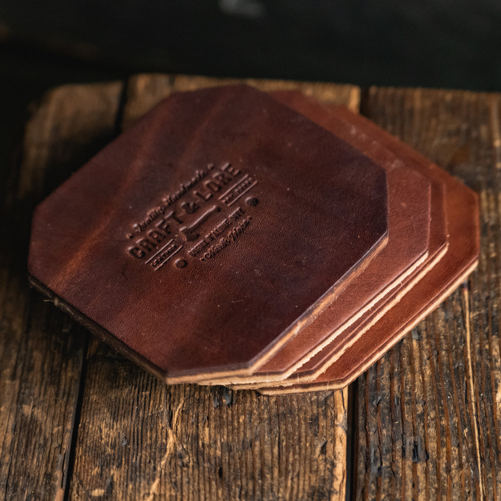 
                  
                    Leather Coaster Set, handmade heavy duty thick rustic coasters
                  
                