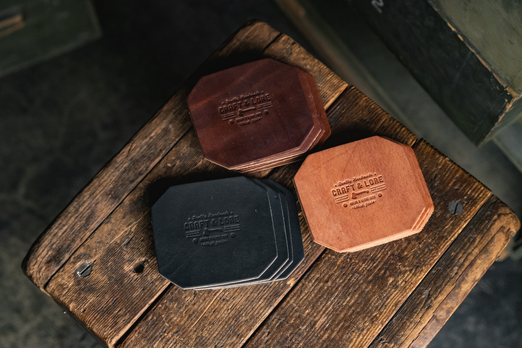 Leather Coaster Set, handmade heavy duty thick rustic coasters Craft