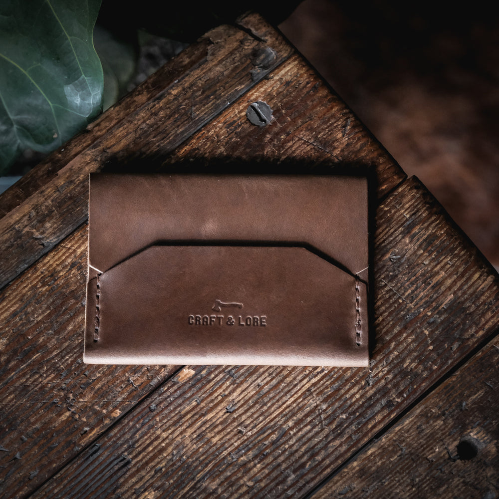 
                  
                    Enfold Wallet Horween Dublin Handmade Quality Durable Alternative Unique Original Design Style Buck Brown Wickett Craig Natural Veg Tan Patina
                  
                