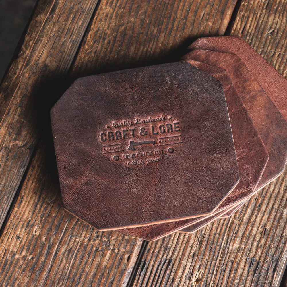 
                  
                    Leather Coaster Set, handmade heavy duty thick rustic coasters
                  
                