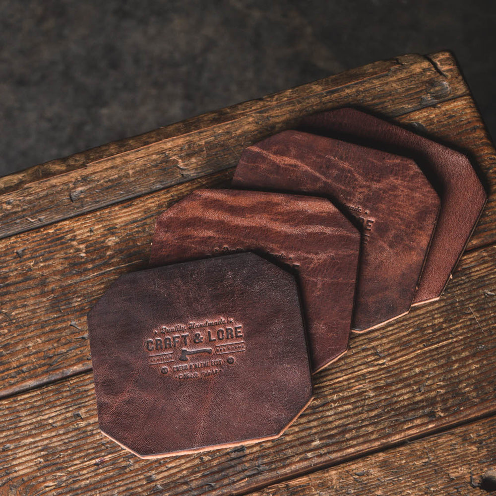 
                  
                    Leather Coaster Set, handmade heavy duty thick rustic coasters
                  
                