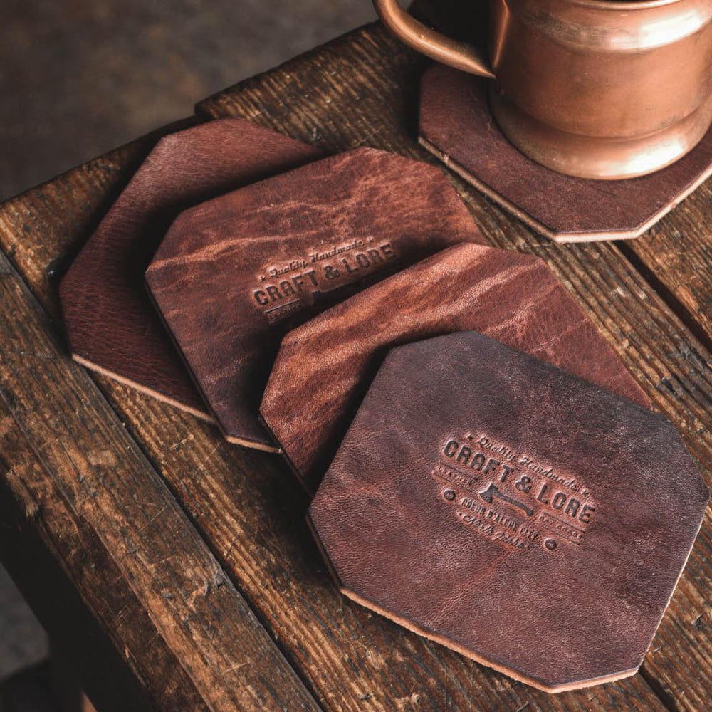 
                  
                    Leather Coaster Set, handmade heavy duty thick rustic coasters
                  
                