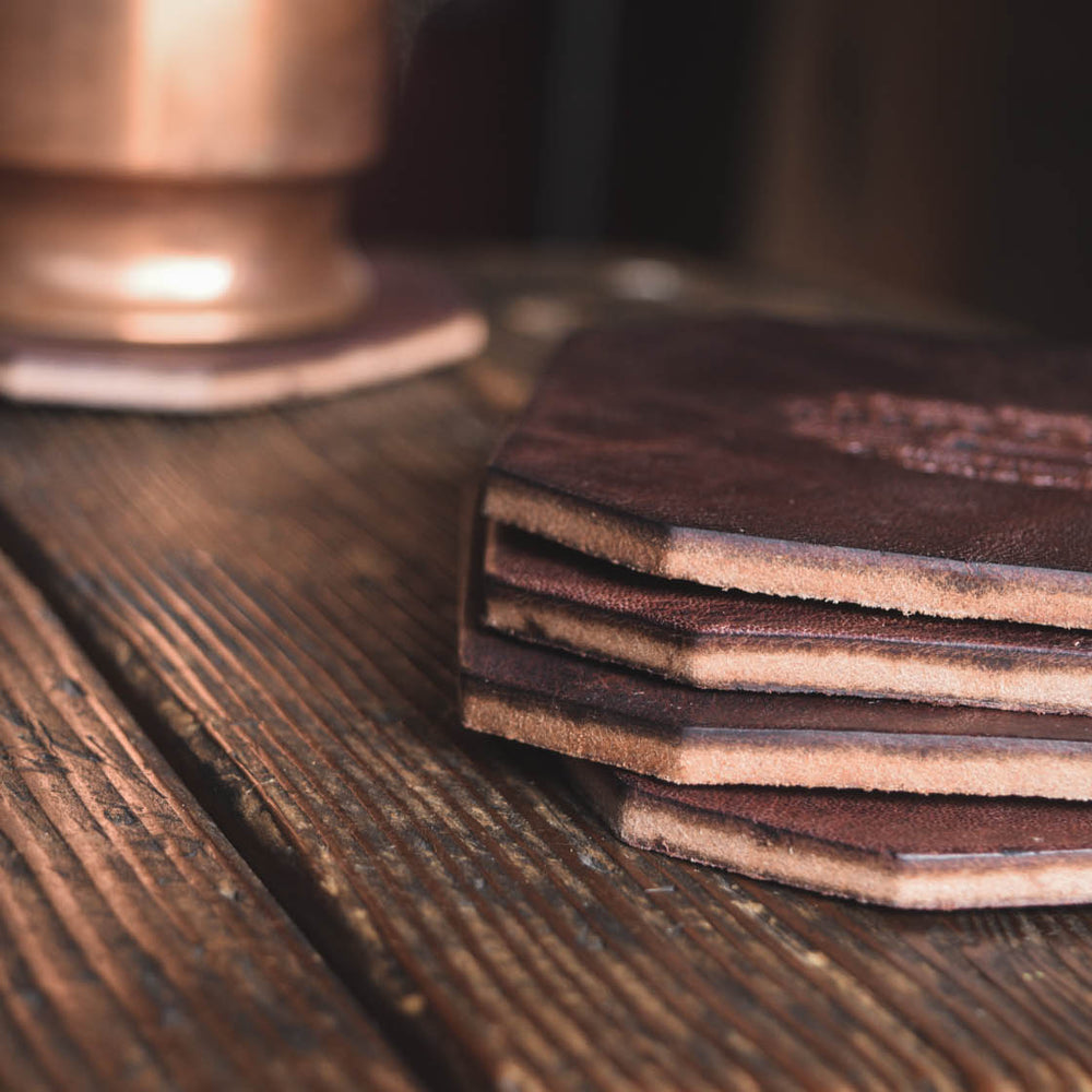 
                  
                    Leather Coaster Set, handmade heavy duty thick rustic coasters
                  
                