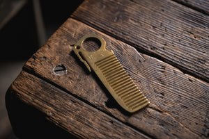 
            
                Load image into Gallery viewer, HogsTooth Brass pocket comb beard hair grooming everydaycarry precision usa made patina quality edc style
            
        