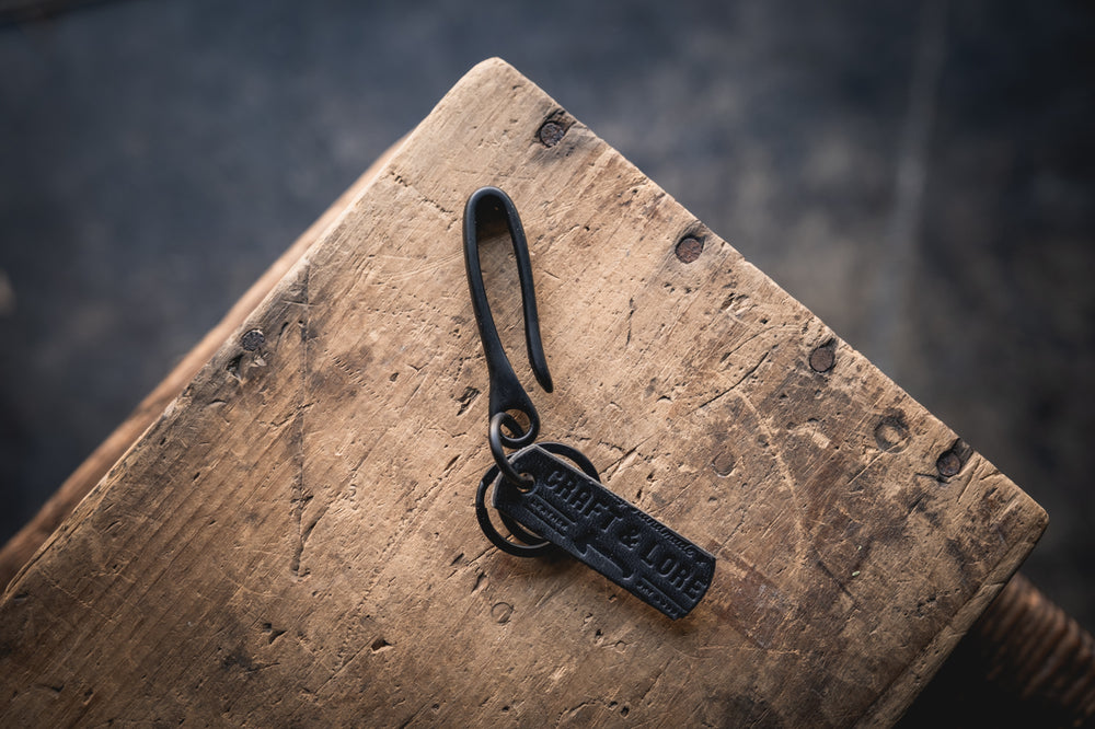 Solid Brass Key Hook, Keychain Fish Hook Brass / Shell Cordovan +5
