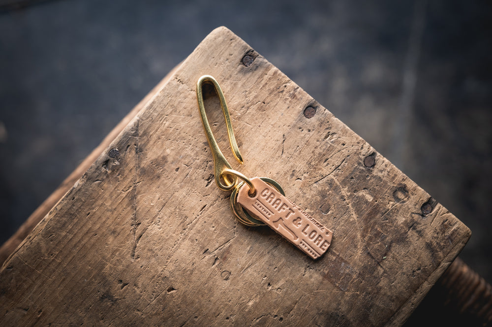 Solid Brass Key Hook, Keychain Fish Hook Brass / Shell Cordovan +5