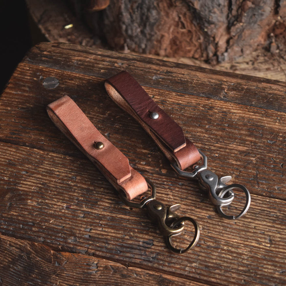 Thick leather key chain brass trigger snap keys keychain kedge durable thick rugged rustic patina handmade usa quality