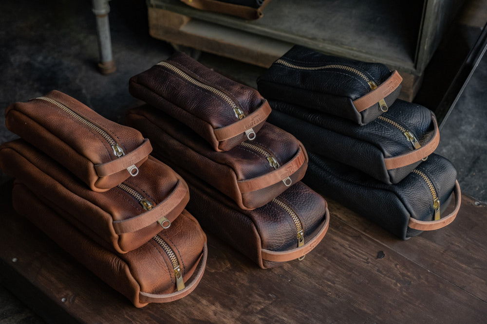 leather dopp kit nightbag travel makeup shave wetshave toolbag handmade rugged durable quality