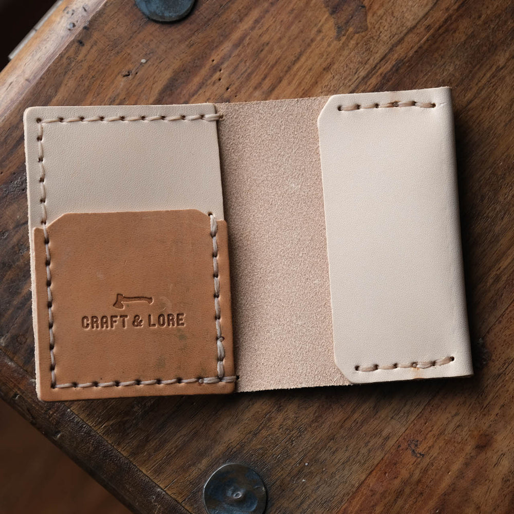 Insider Wallet, Handmade natural veg tan with Horween Shell Cordovan pocket