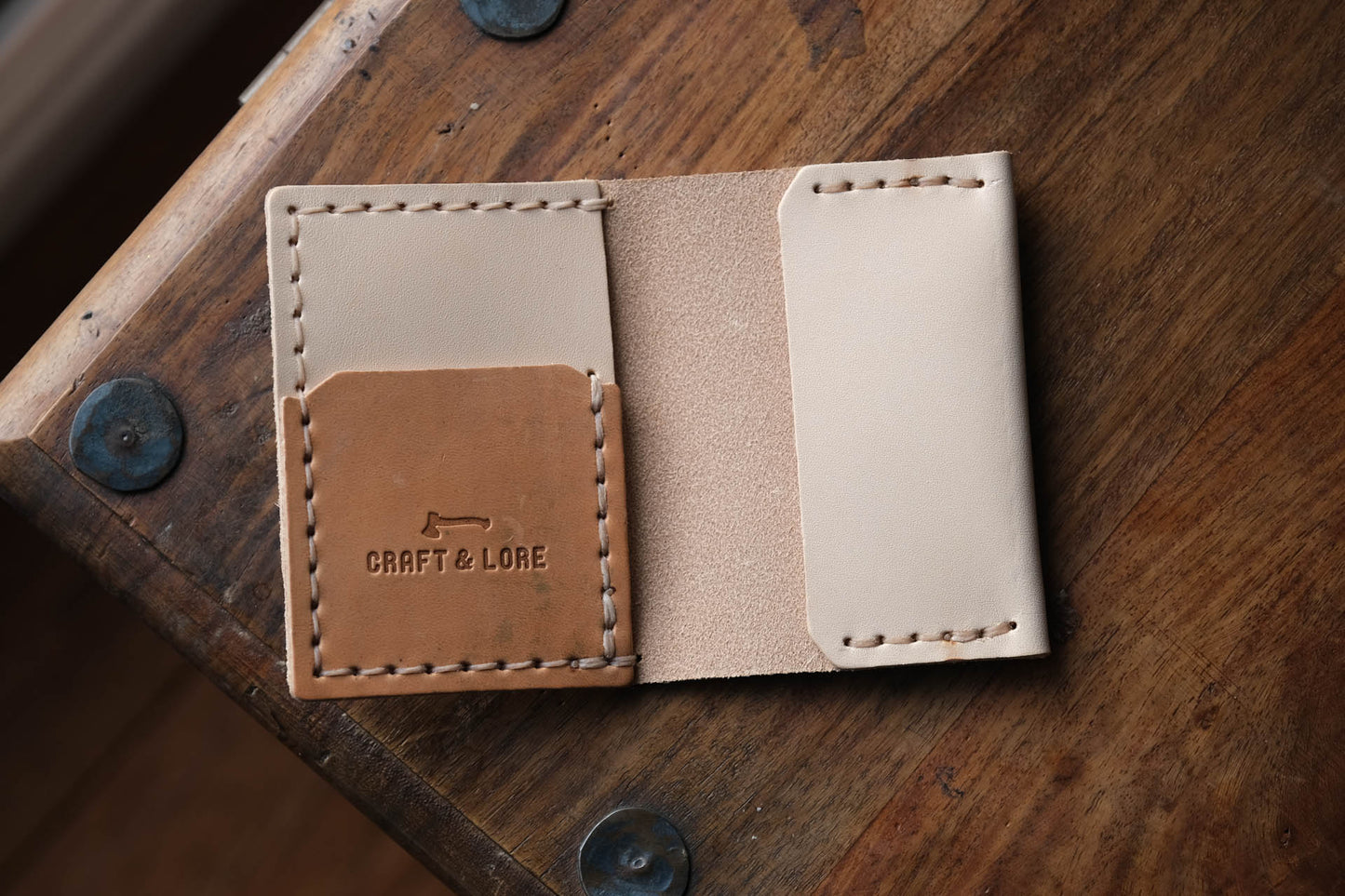 Insider Wallet, Handmade natural veg tan with Horween Shell Cordovan pocket