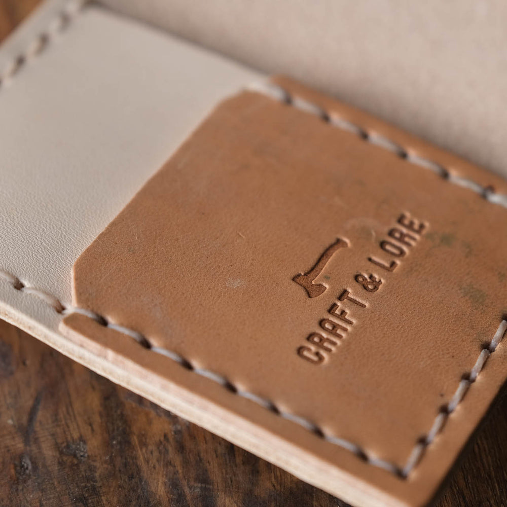 Insider Wallet, Handmade natural veg tan with Horween Shell Cordovan pocket