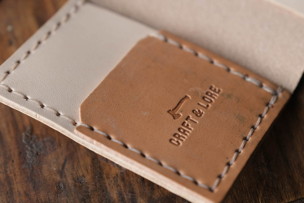 
            
                Load image into Gallery viewer, Insider Wallet, Handmade natural veg tan with Horween Shell Cordovan pocket
            
        